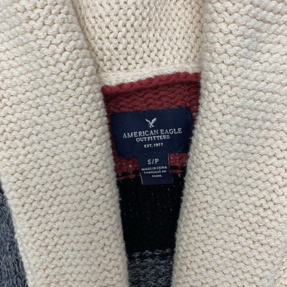 American Eagle Shawl Collar Stripe Southwest Tribal Knit Belt Cardigan Sz Small - Picture 8 of 15
